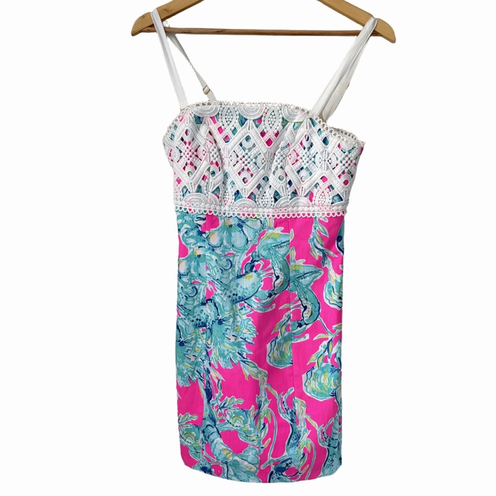 LILLY PULITZER BRYNN DRESS RAZ BERRY LOBSTERS IN LOVE Sz 00 Lined Resortwear - Picture 2 of 9